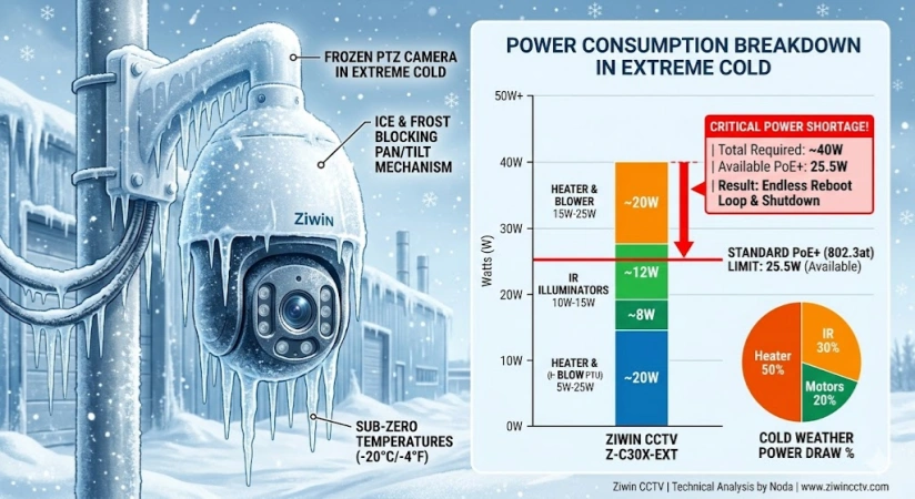 Pourquoi votre caméra PTZ redémarre dans un froid extrême: le piège à budget de puissance PoE