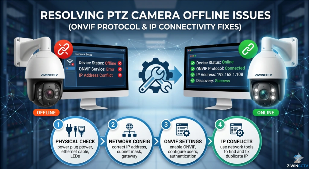 Caméra PTZ hors ligne ? Protocole ONVIF et solutions de connectivité IP