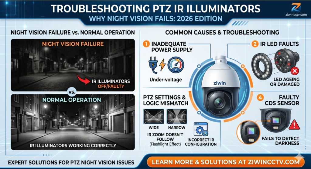 Dépannage des illuminateurs IR PTZ : pourquoi la vision nocturne échoue [2026]